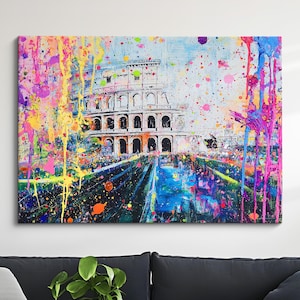 Rome Colosseum Italy Landmark Abstract Oil Painting Framed Print & Framed Canvas Large Sizes Wall Art Poster Travel Home Decor Interior Gift