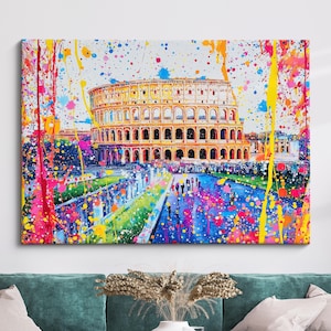 Rome Colosseum Italy Landmark Abstract Oil Painting Framed Print & Framed Canvas Large Sizes Wall Art Poster Travel Home Decor Interior Gift
