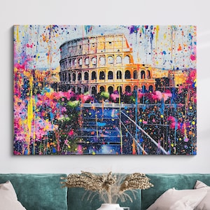 Rome Colosseum Italy Landmark Abstract Oil Painting Framed Print & Framed Canvas Large Sizes Wall Art Poster Travel Home Decor Interior Gift