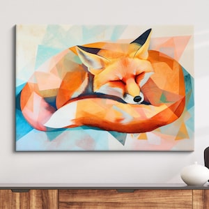 Fox Canvas Art Geometric Shapes Animal Painting Modern Wildlife Wall Decor Natural Home/Office Decoration Perfect Gift for Animal Lovers