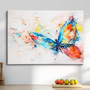 Colorful Butterfly Abstract Oil Painting Framed Print & Framed Canvas Portrait Wall Art Poster Home Decor Interior Butterfly Lover Gift