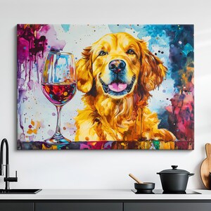 Labrador Retriever Drinking Wine Dog Pet Abstract Oil Painting Framed Poster Print - Framed Canvas Wall Art Living Home Decor Interior Gift