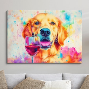 Labrador Retriever Drinking Wine Dog Pet Abstract Oil Painting Framed Poster Print - Framed Canvas Wall Art Living Home Decor Interior Gift