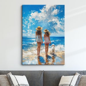 Girls On The Beach Friendship Art Framed Print & Framed Canvas Wall Art Poster Home Decor Relationship Oil Painting Gift Poster Print