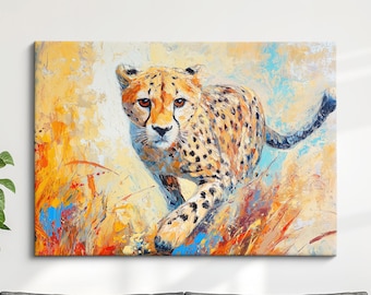 Cheetah Abstract Oil Painting Framed Print & Framed Canvas Large Sizes Wall Art Poster Animal Home Decor Interior Cheetah Gift Idea
