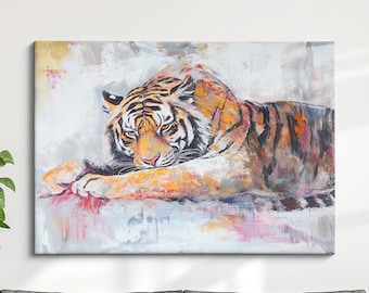 Tiger Abstract Oil Painting Framed Print & Framed Canvas Large Sizes Wall Art Poster Animal Home Decor Interior Tiger Gift Idea