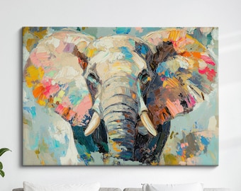 Elephant Abstract Oil Painting Framed Print & Framed Canvas Large Sizes Wall Art Poster Animal Home Decor Interior Elephant Gift Idea