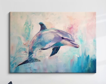 Dolphin Abstract Oil Painting Framed Print & Framed Canvas Large Sizes Wall Art Poster Animal Home Decor Interior Dolphin Gift Idea