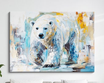 Polar Bear Abstract Oil Painting Framed Print & Framed Canvas Large Sizes Wall Art Poster Animal Home Decor Interior Polar Bear Gift Idea