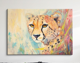 Cheetah Abstract Oil Painting Framed Print & Framed Canvas Large Sizes Wall Art Poster Animal Home Decor Interior Cheetah Gift Idea