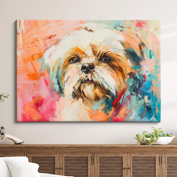 Shih Tzu Abstract Oil Painting Framed Print & Framed Canvas Large Sizes Luxury Wall Art Poster Pet Home Decor Interior Dog Lover Gift