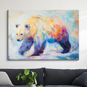 Bear Abstract Oil Painting Framed Print & Framed Canvas Large Sizes Wall Art Poster Animal Luxury Home Decor Interior Bear Gift Idea