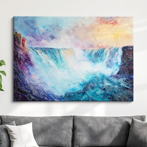 Niagara Falls Abstract Oil Painting Framed Print & Framed Canvas Large Sizes Wall Art Poster Travel Home Decor Interior Waterfall Gift Idea