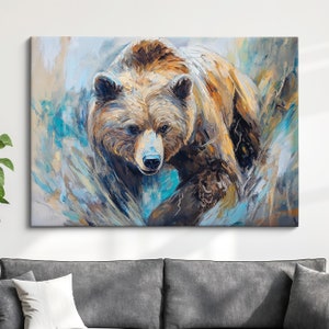 Bear Abstract Oil Painting Framed Print & Framed Canvas Large Sizes Wall Art Poster Animal Luxury Home Decor Interior Bear Gift Idea