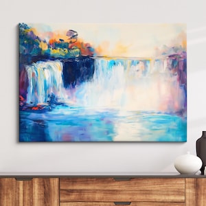Niagara Falls Abstract Oil Painting Framed Print & Framed Canvas Large Sizes Wall Art Poster Travel Home Decor Interior Waterfall Gift Idea