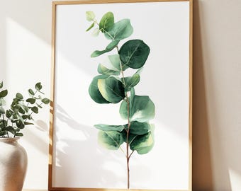 Eucalyptus Botanical Wall Art · Minimalist Plant Poster Print · Green Leaf Painting · Home Decor · Framed Scandinavian Boho Print Canvas