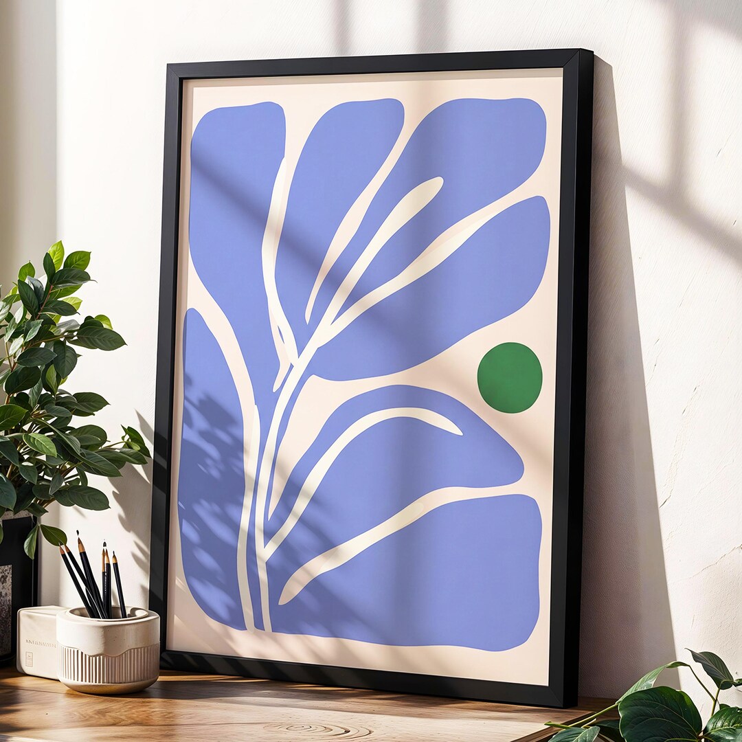 Blue Botanical Wall Art · Abstract Flower Print · Minimalist Floral ...