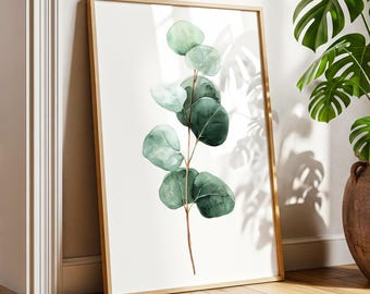 Eucalyptus Botanical Wall Art · Minimalist Plant Poster Print · Green Leaf Painting · Home Decor · Framed Scandinavian Boho Print Canvas