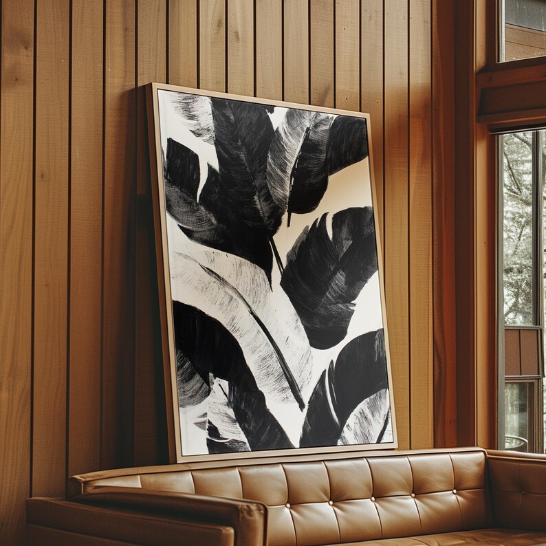 Black and White Leaf Wall Art · Minimalist Botanical Painting ...