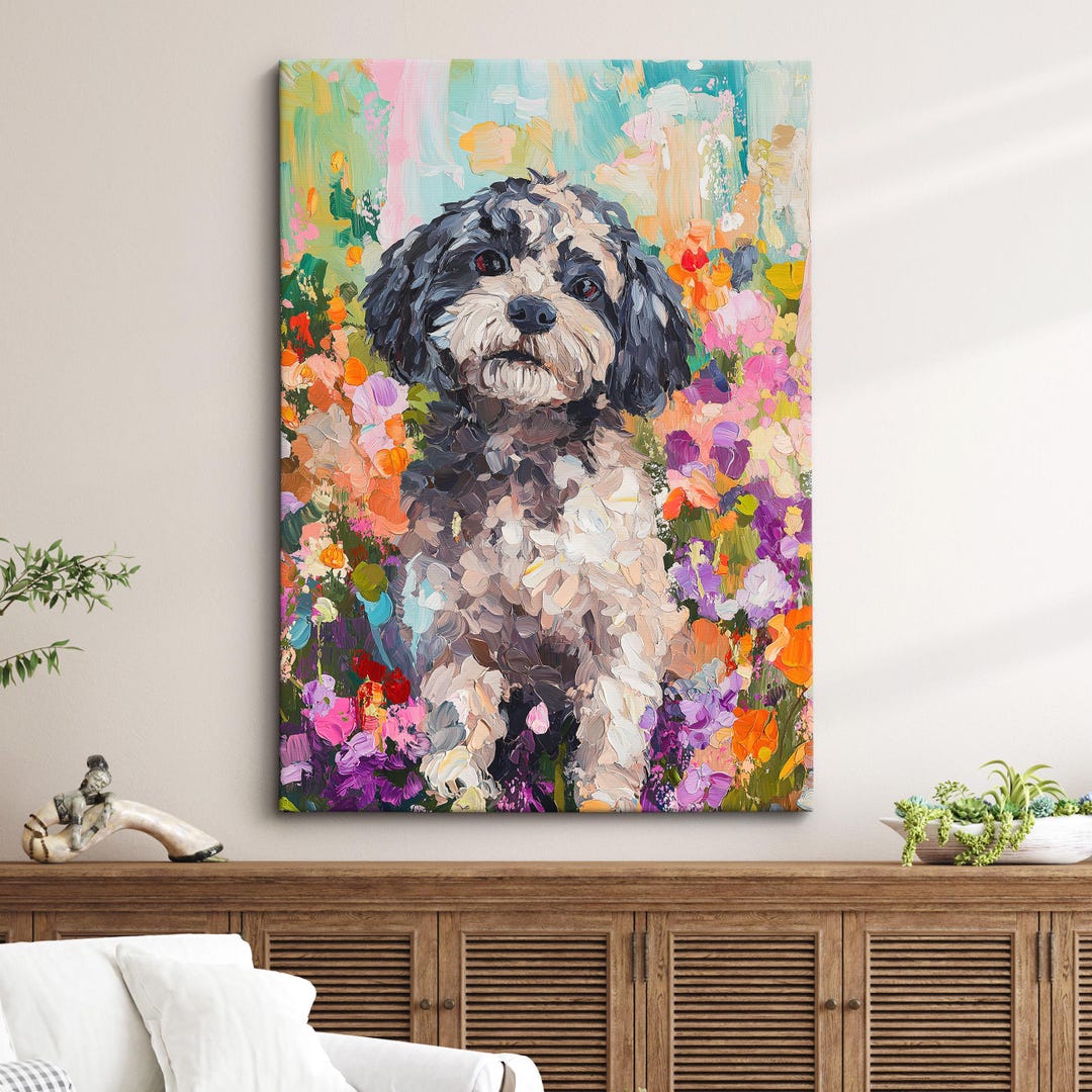 Cockapoo Dog Abstract Oil Painting Framed Canvas & Framed Print Large ...