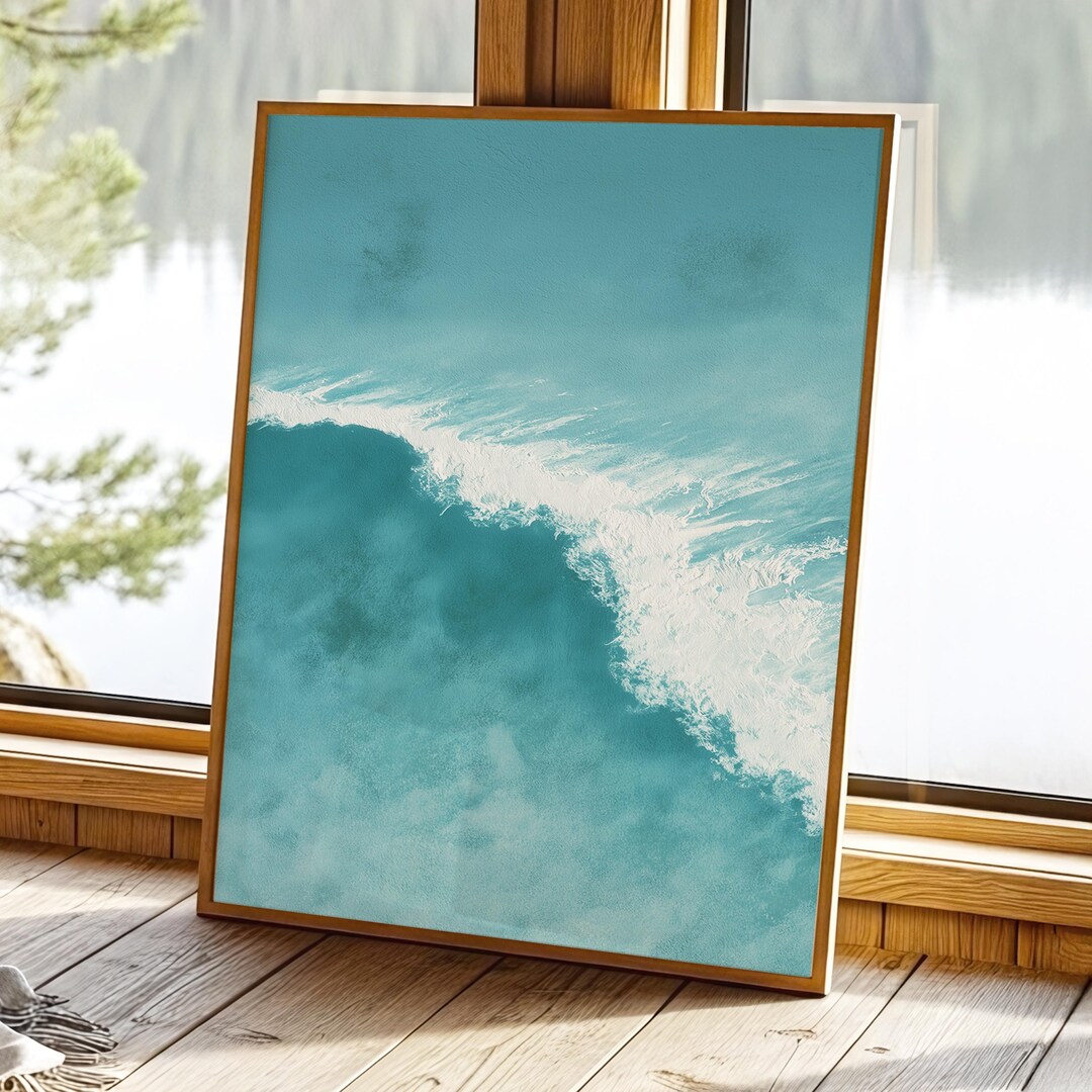 Ocean Wave Wall Art · Blue Coastal Painting · Modern Beach Seascape ...