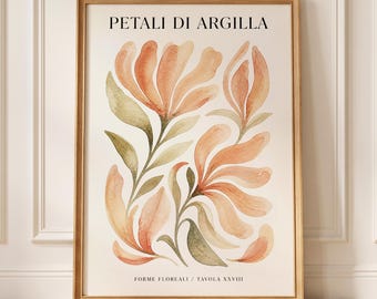 Terracotta Floral Wall Art, Italian Botanical Watercolor Print, Burnt Orange Flower Poster, Boho Neutral Decor for Living Room or Bedroom