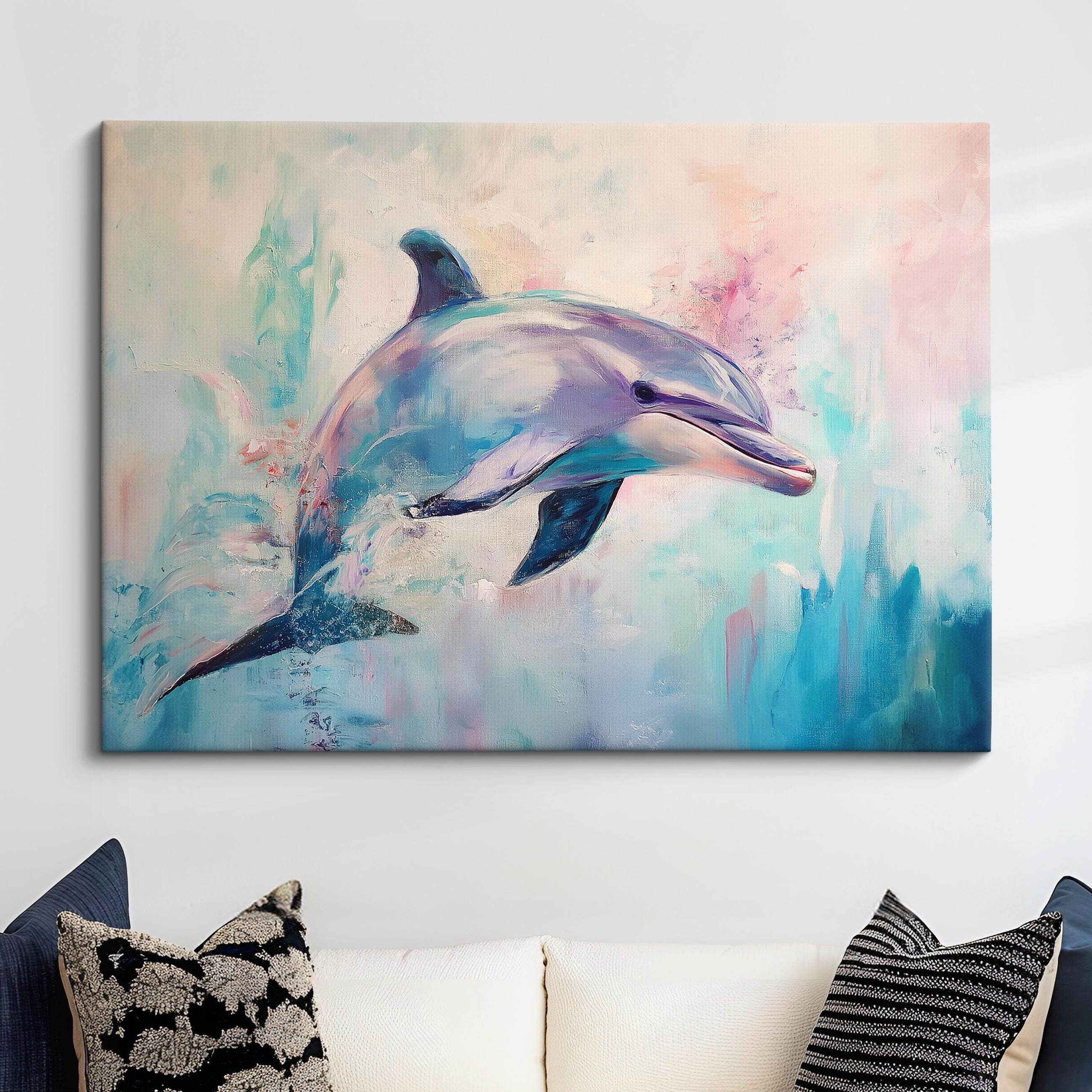 Dolphin Abstract Oil Painting Framed Print & Framed Canvas Large Sizes ...