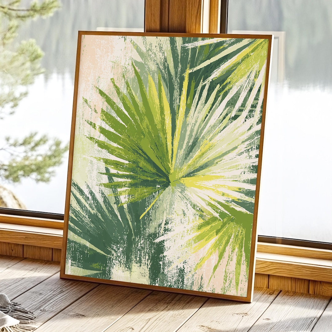 Palm Leaves Wall Art · Tropical Abstract Print · Green Botanical Brush ...