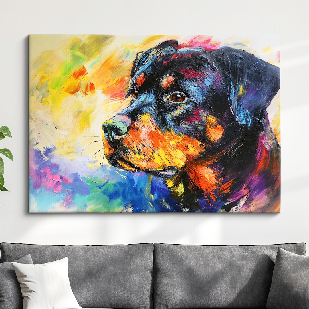 Rottweiler Abstract Oil Painting Framed Print & Framed Canvas Large ...
