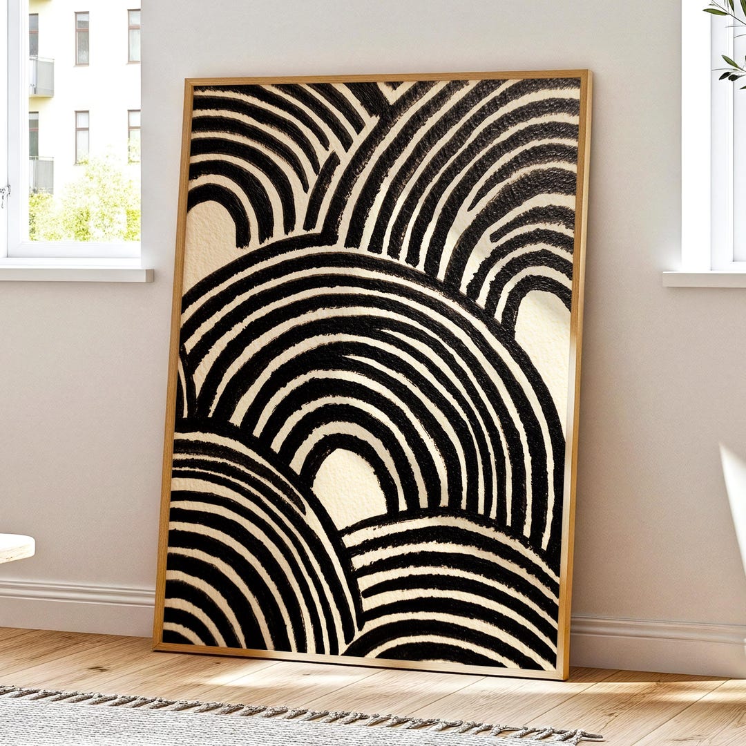 Black Arches Line Art Abstract Painting Modern Neutral Rainbow Curves ...