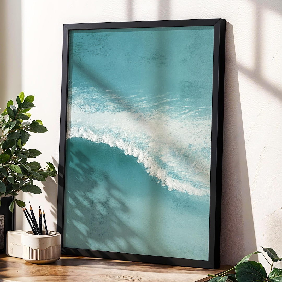 Ocean Wave Wall Art · Blue Coastal Painting · Modern Beach Seascape ...