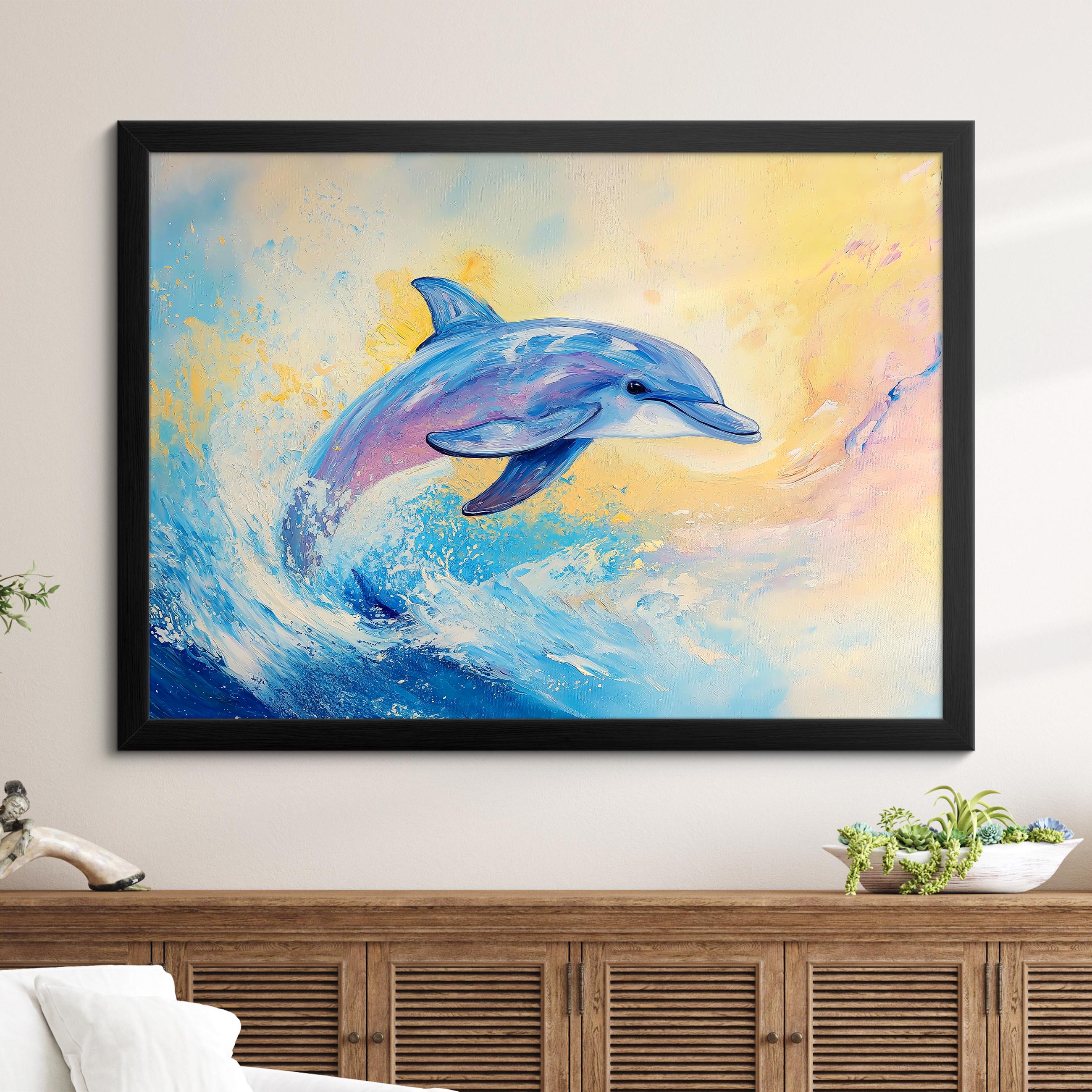 Dolphin Abstract Oil Painting Framed Print & Framed Canvas Large Sizes ...