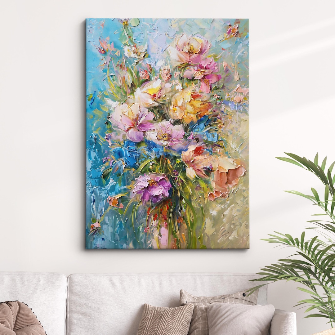 Colorful Floral Wall Art Print · Abstract Flower Bouquet Painting ...