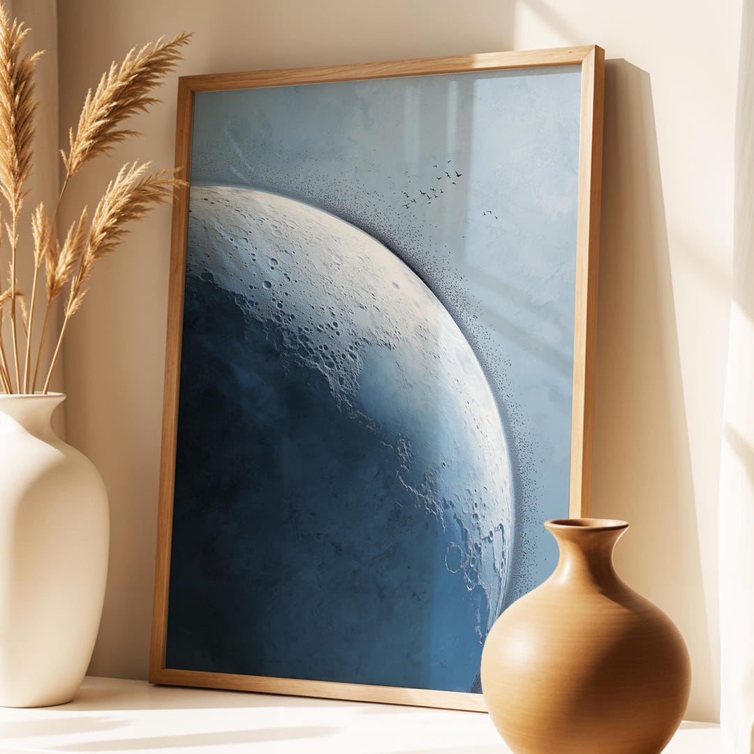 Blue Crescent Moon Wall Art · Minimalist Night Sky Painting · Abstract ...