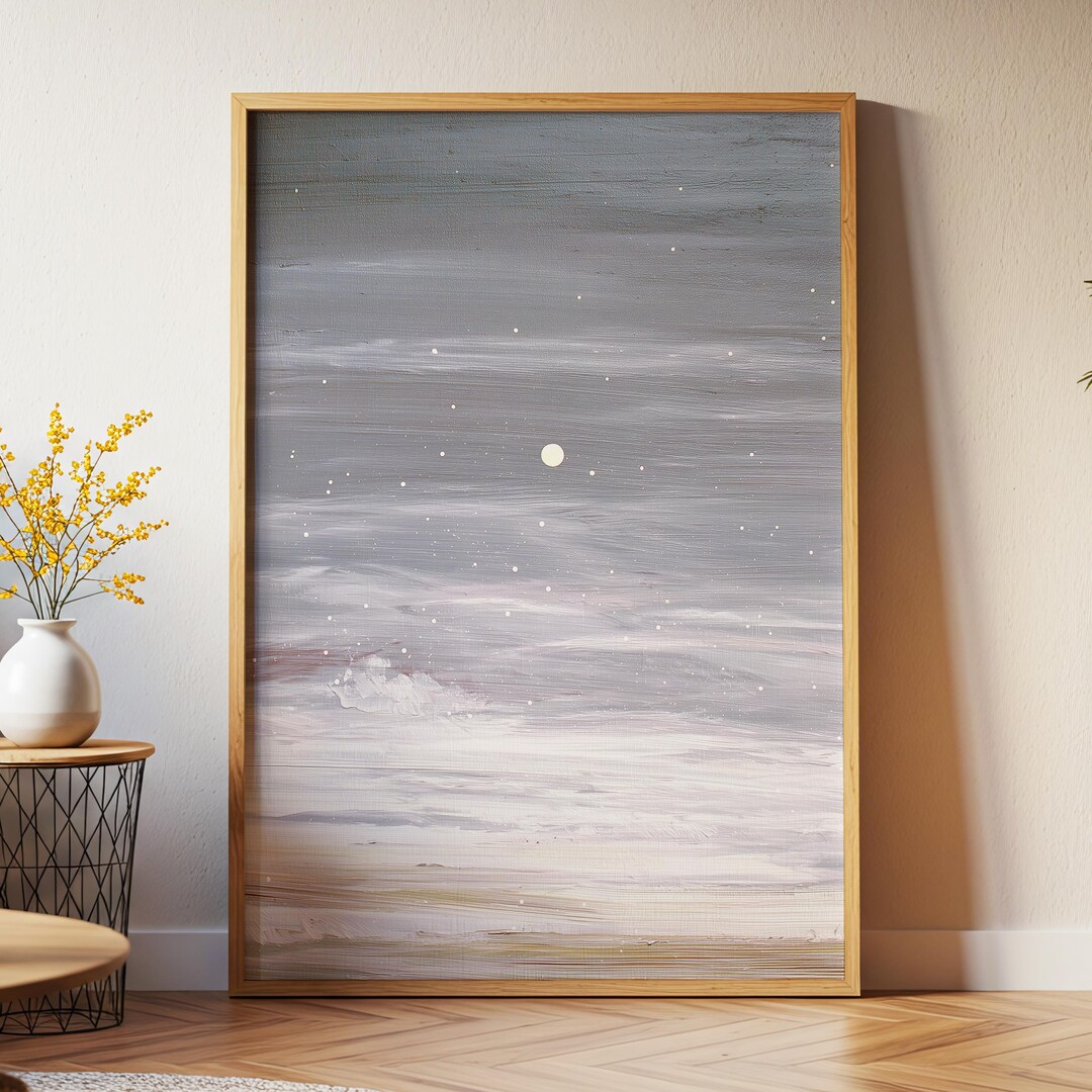 Grey Night Sky Wall Art · Minimalist Moon Painting · Abstract Celestial ...
