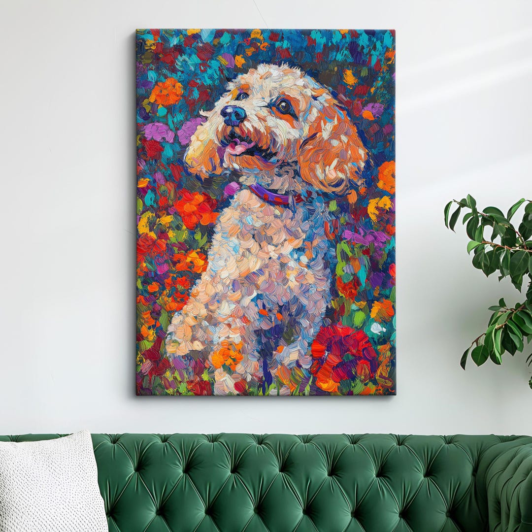 Cockapoo Dog Abstract Oil Painting Framed Canvas & Framed Print Large ...