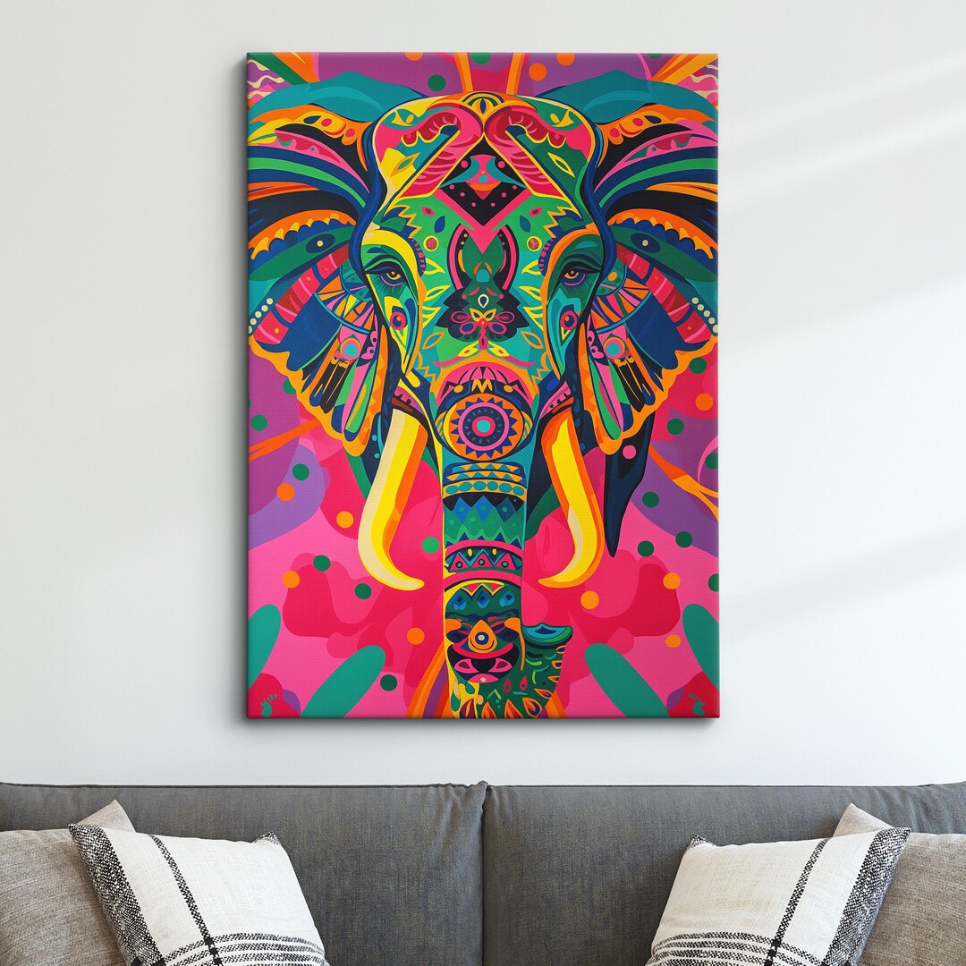 Colorful Elephant Abstract Oil Painting Framed Print & Framed Canvas ...