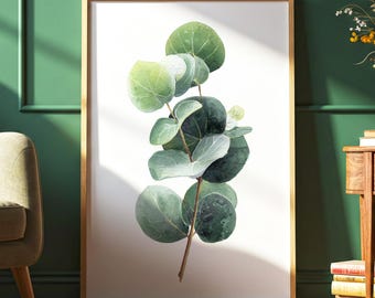 Eucalyptus Botanical Wall Art · Minimalist Plant Poster Print · Green Leaf Painting · Home Decor · Framed Scandinavian Boho Print Canvas
