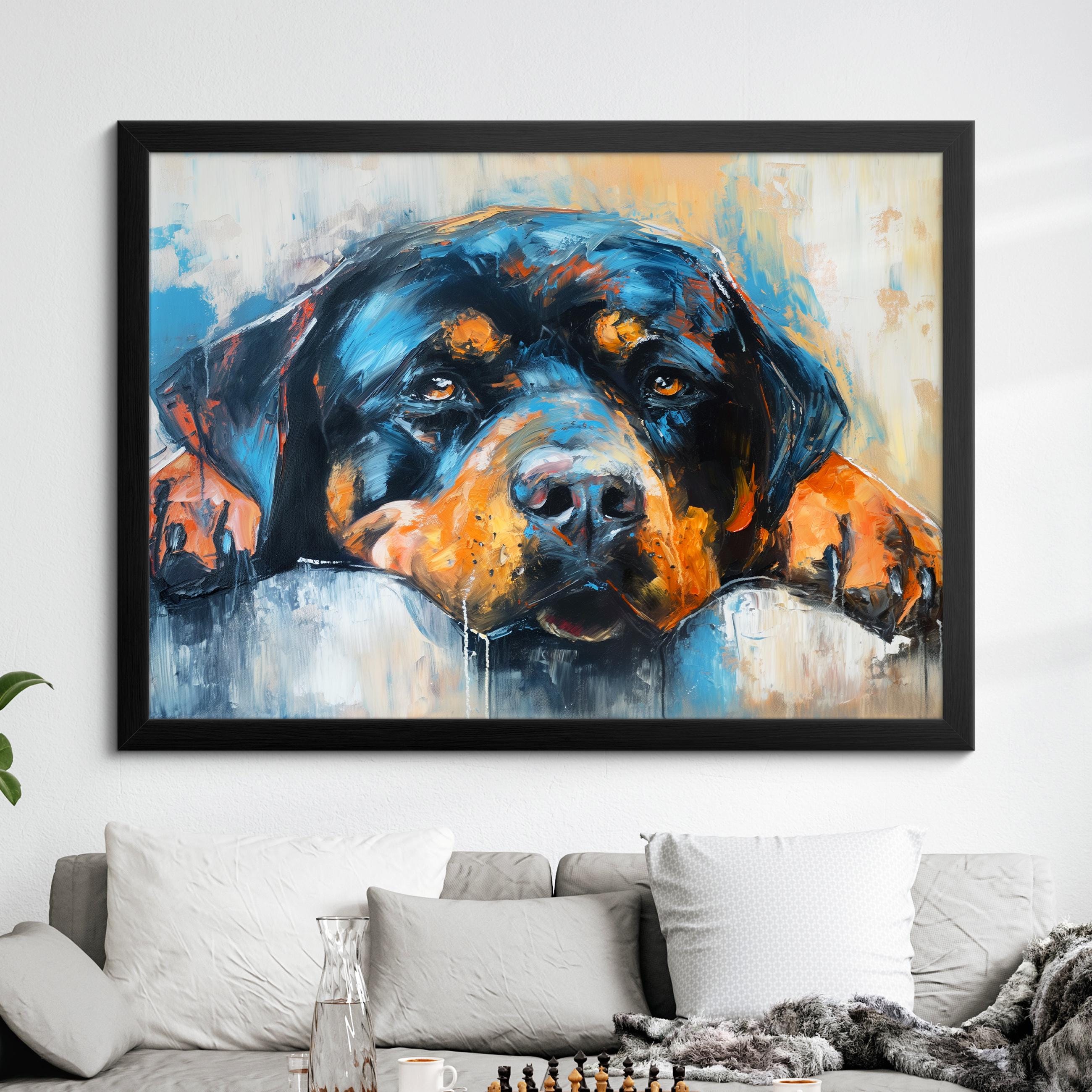 Rottweiler Abstract Oil Painting Framed Print & Framed Canvas Large ...