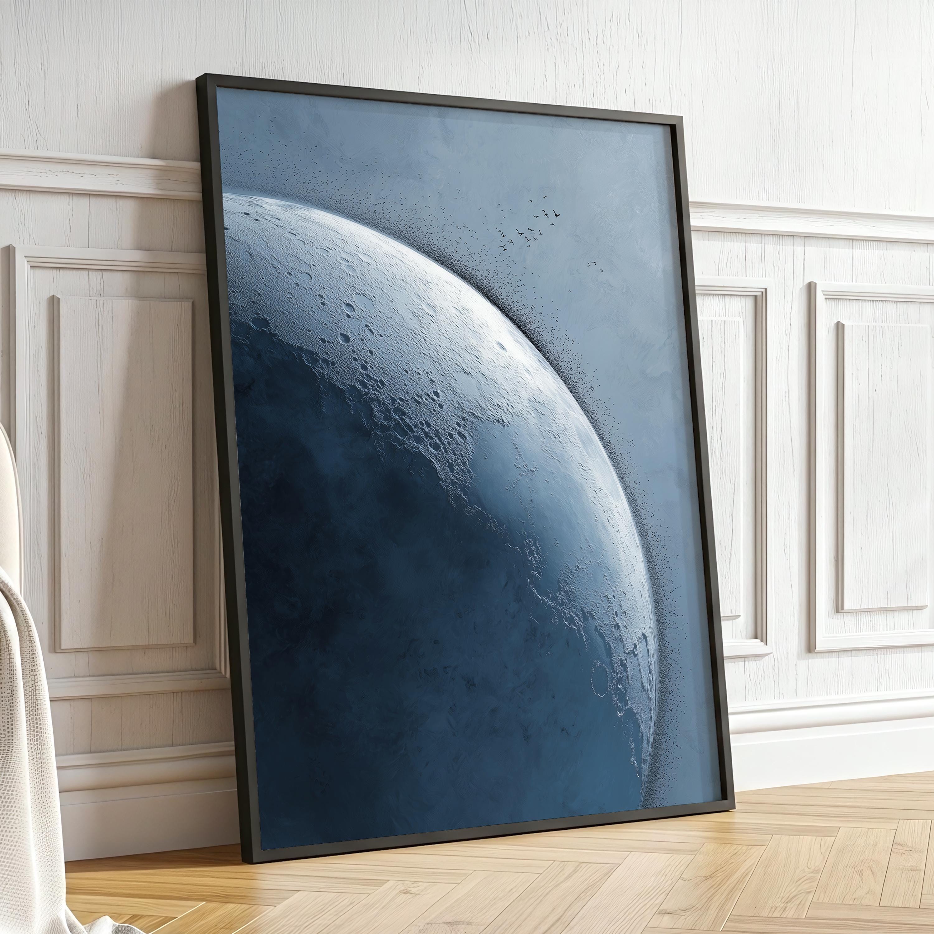 Blue Crescent Moon Wall Art · Minimalist Night Sky Painting · Abstract ...