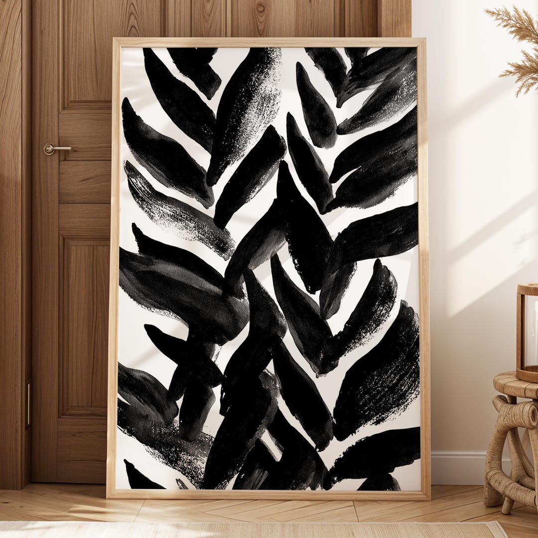 Black and White Leaf Wall Art · Minimalist Botanical Painting ...