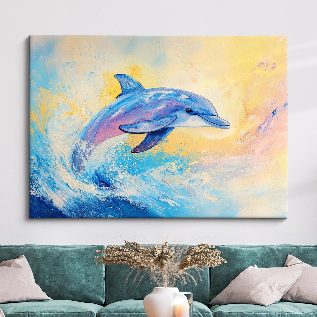 Dolphin Abstract Oil Painting Framed Print & Framed Canvas Large Sizes ...