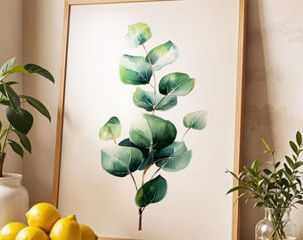 Eucalyptus Botanical Wall Art · Minimalist Plant Poster Print · Green Leaf Painting · Home Decor · Framed Scandinavian Boho Print Canvas