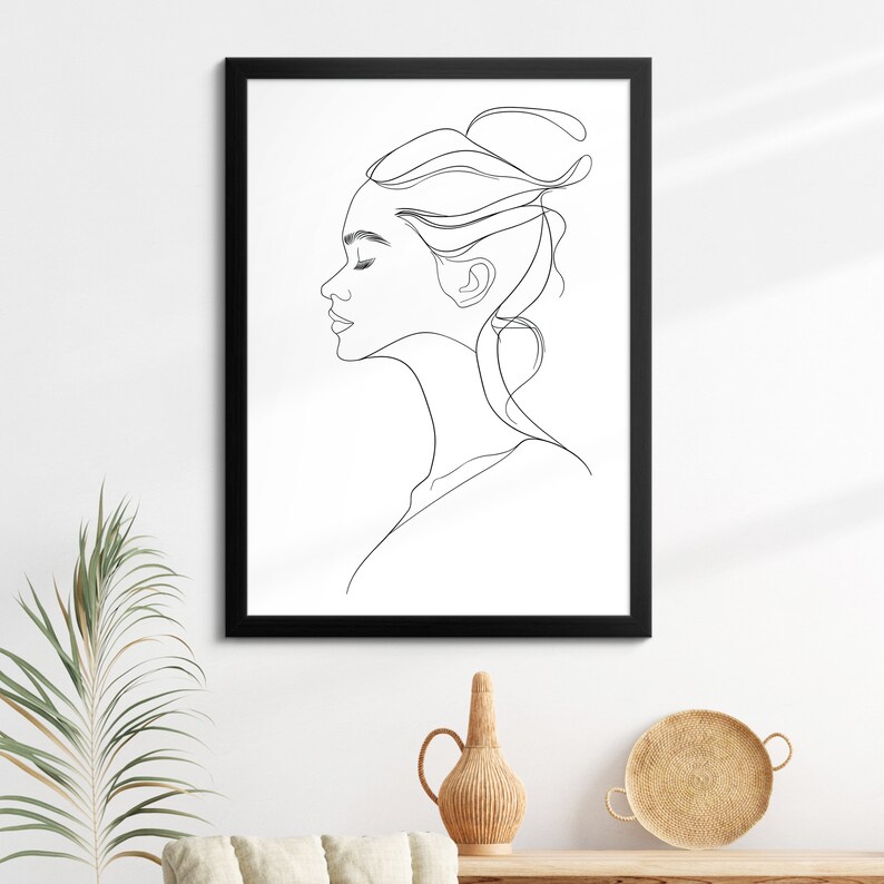 Minimalist Woman Face Line Art Framed Print & Framed Canvas Female Wall ...