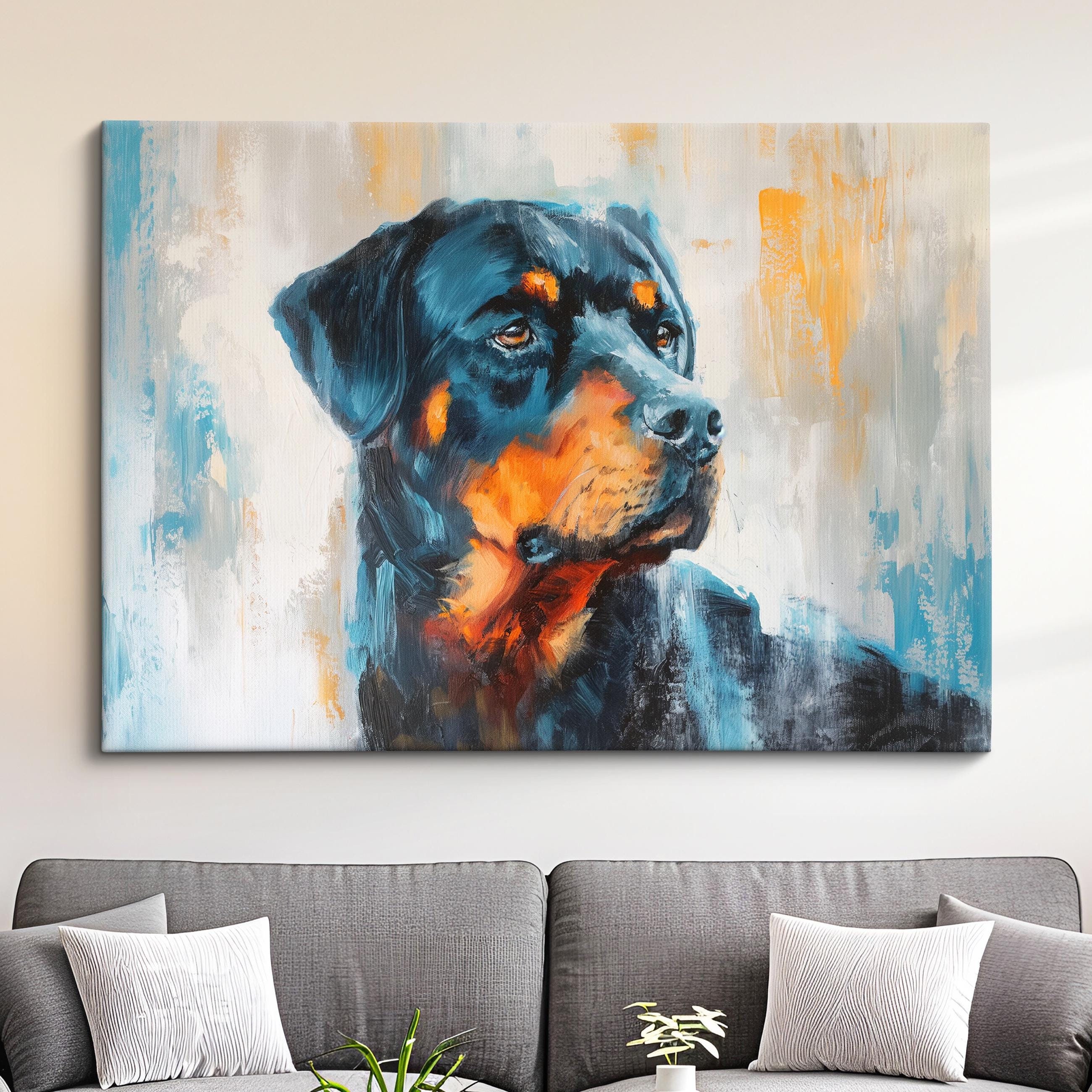 Rottweiler Abstract Oil Painting Framed Print & Framed Canvas Large ...
