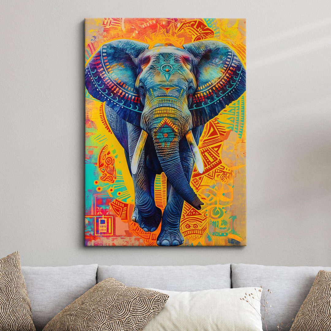 Colorful Elephant Abstract Oil Painting Framed Print & Framed Canvas ...