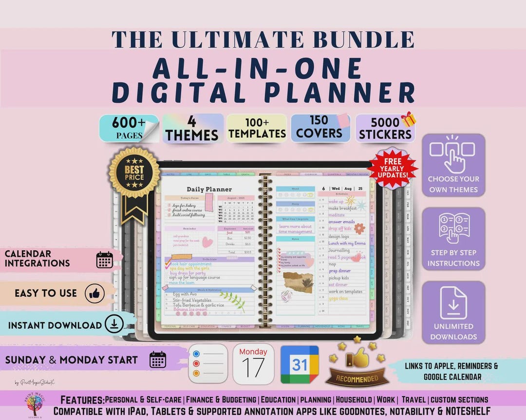 2025 2026 2027 Digital Planner All-in-one Planner for iPad Android ...