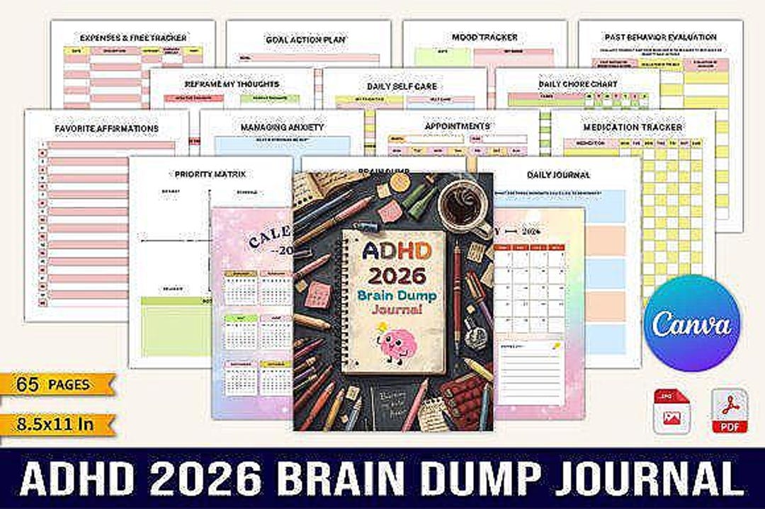 ADHD Brain Dump Journal 2026 – Printable Canva Planner for Focus ...