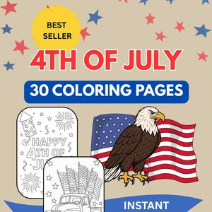 4th of July Printable Coloring Pages - 30 Patriotic Pages | Kids, Teens & Adults | Independence Day Party Activity | Instant Download