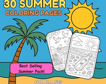 30 Sommer Malvorlagen | Strand, Garten, Grillszenen (PDF)